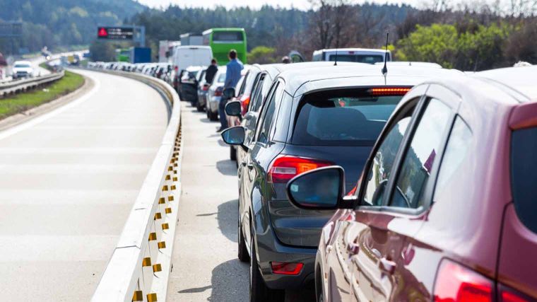 Traffic jam, outside, summer