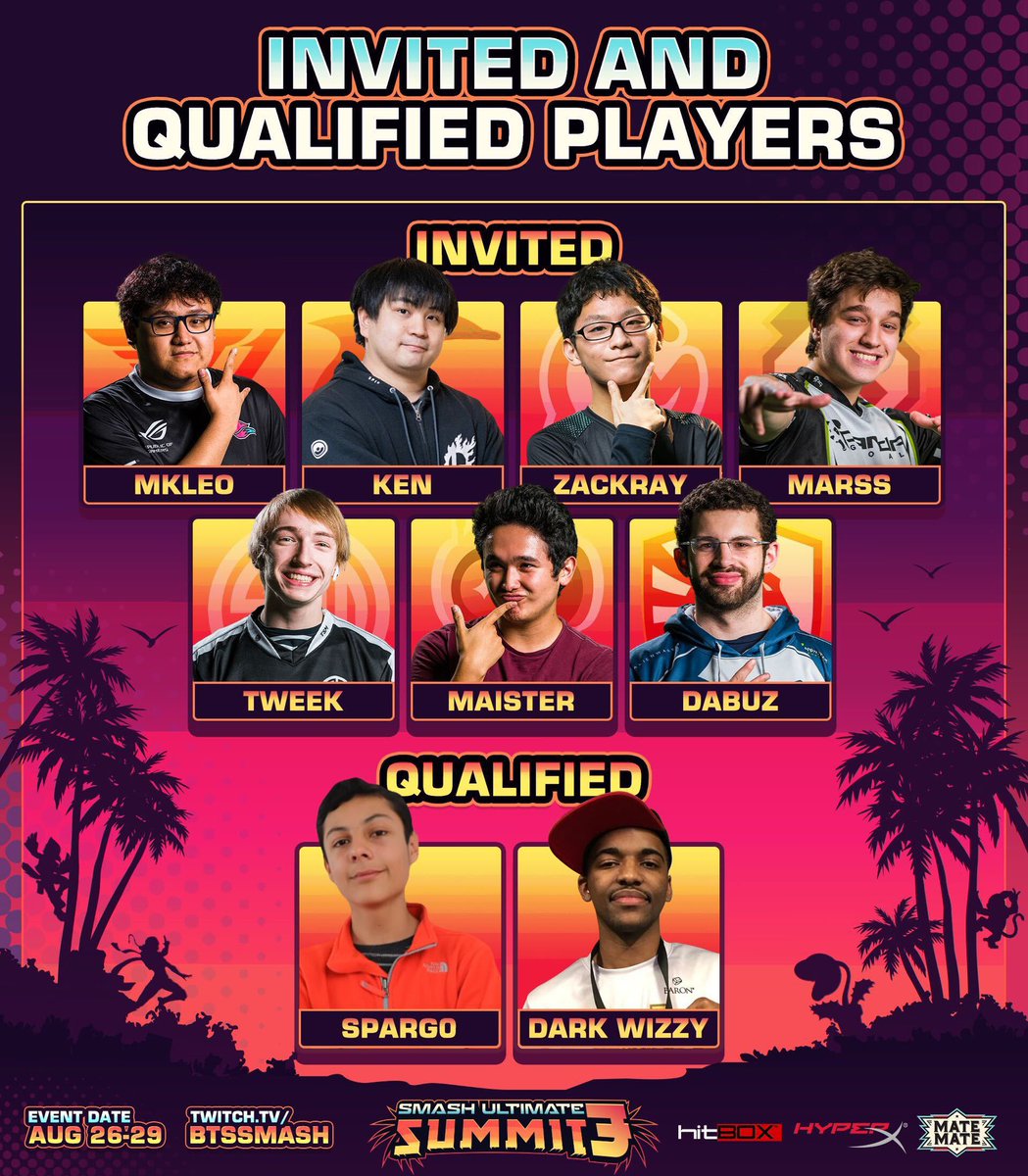 The participants of Smash Ultimate Summit 3 are now known